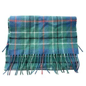 Ingles Buchan Lambswool Scarf 65" Plaid Blue Green Fringe Trim Shawl Neck Wrap